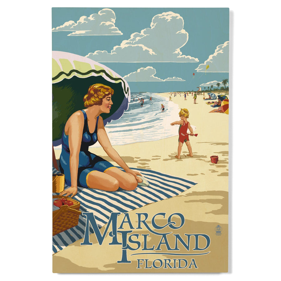 Marco Island, Florida, Woman on Beach, Lantern Press Artwork, Wood Signs and Postcards Wood Lantern Press 