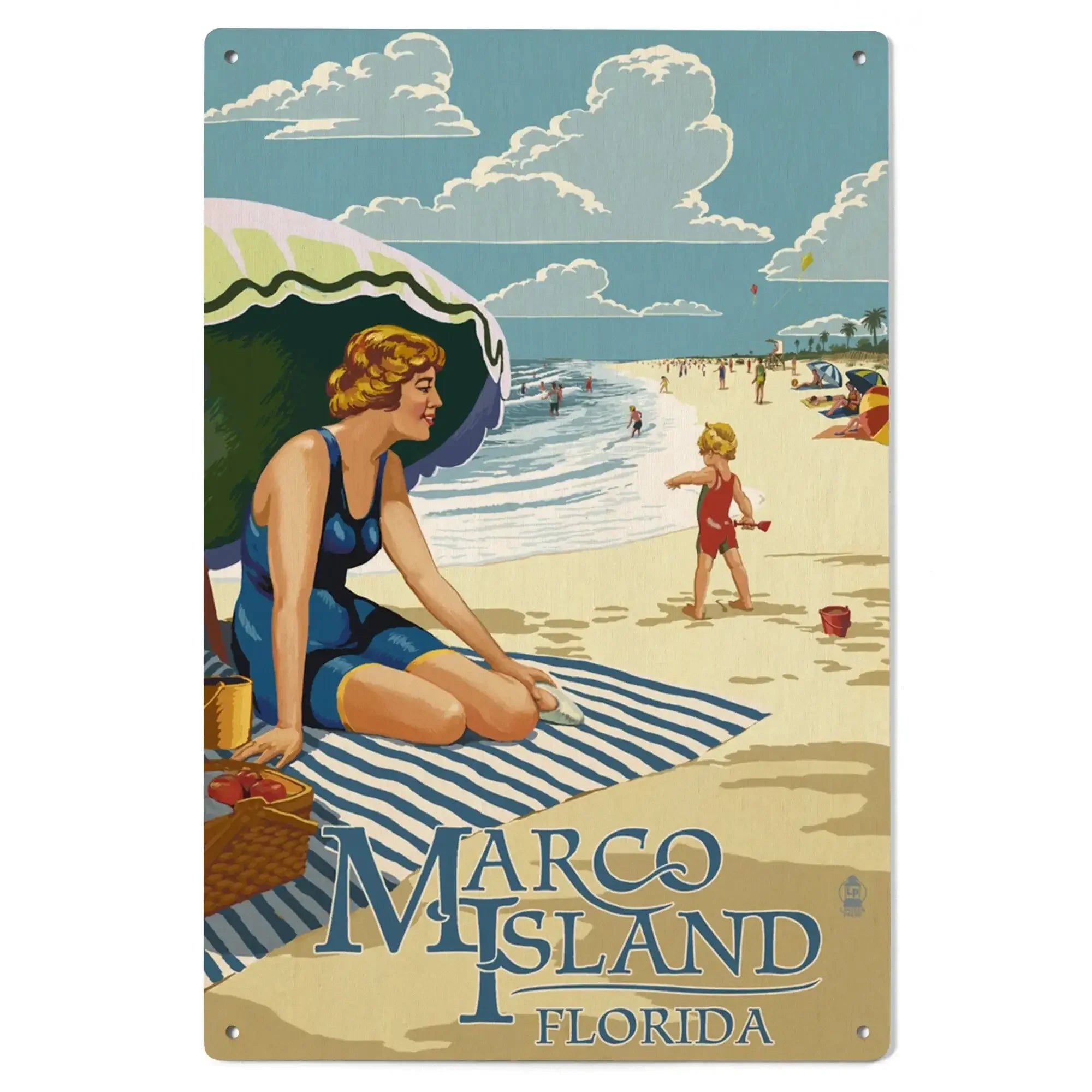 【ラストGW特価】空山基★アートブック★限定入場ステッカー★リーフレット★カード Marco Island, Florida, Woman on Beach, Lantern Press Artwork, Wood Sig