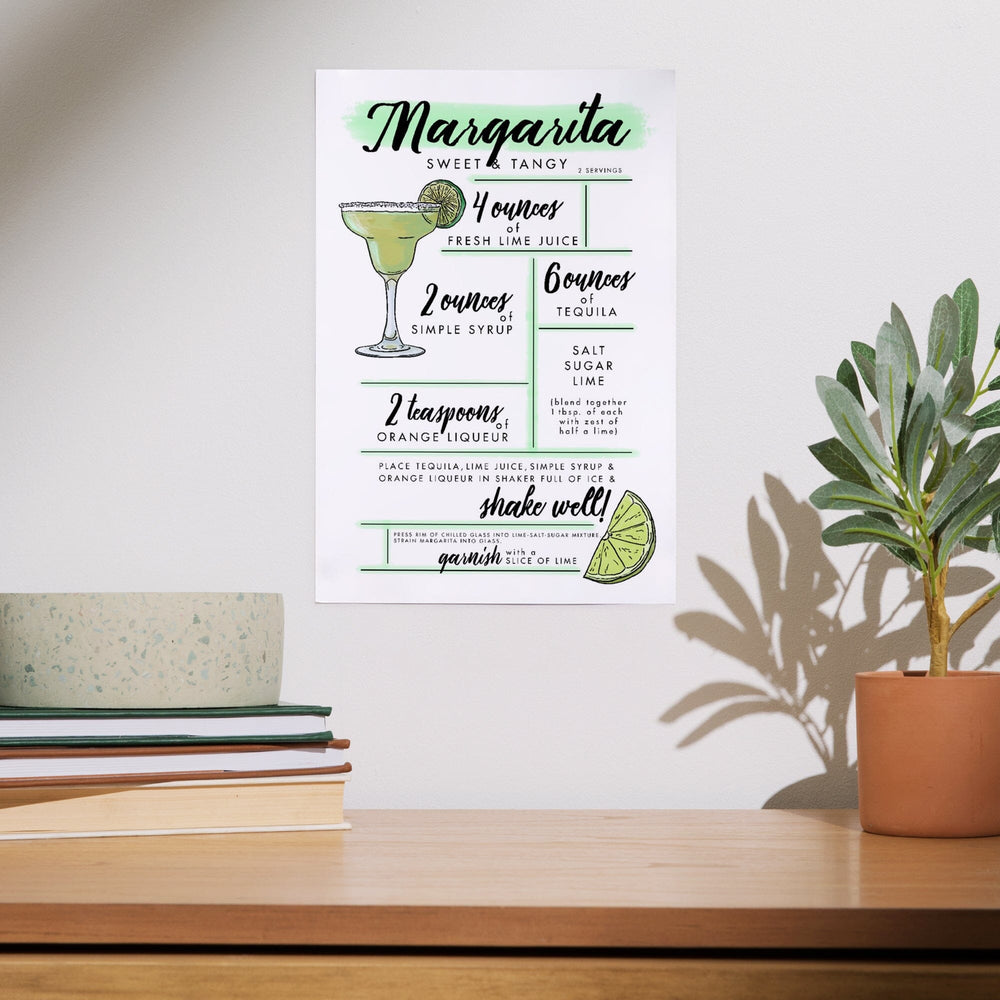 Margarita, Cocktail Recipe, Art & Giclee Prints Art Lantern Press 