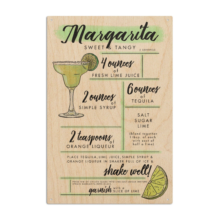 Margarita, Cocktail Recipe, Lantern Press Artwork, Wood Signs and Postcards Wood Lantern Press 10 x 15 Wood Sign 