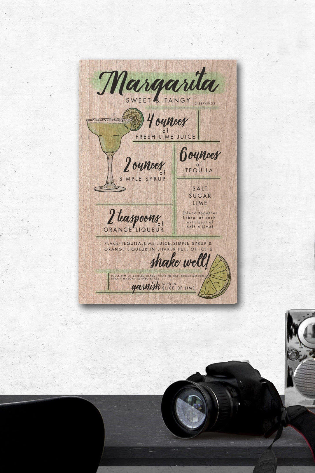 Margarita, Cocktail Recipe, Lantern Press Artwork, Wood Signs and Postcards Wood Lantern Press 12 x 18 Wood Gallery Print 