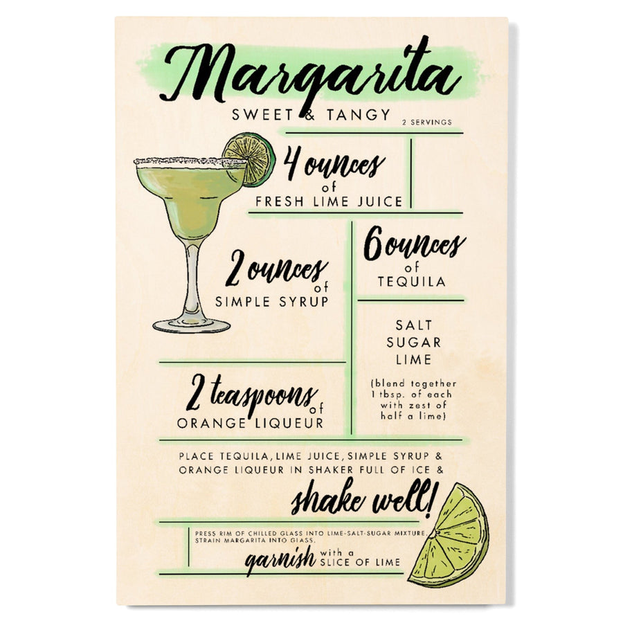 Margarita, Cocktail Recipe, Lantern Press Artwork, Wood Signs and Postcards Wood Lantern Press 