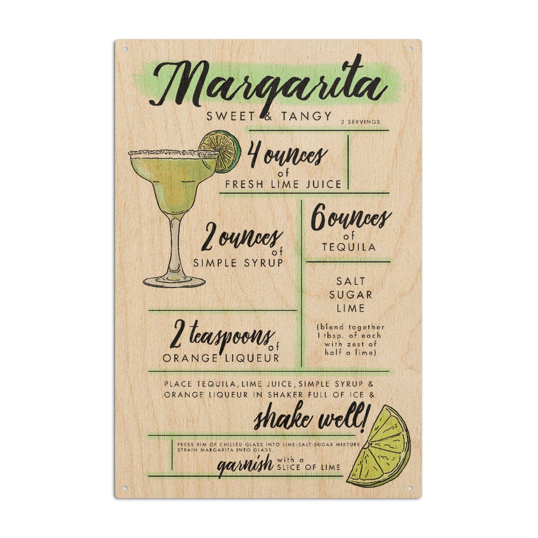 Margarita, Cocktail Recipe, Lantern Press Artwork, Wood Signs and Postcards Wood Lantern Press 6x9 Wood Sign 