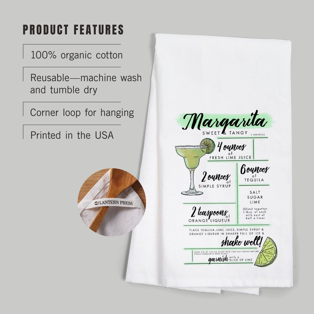 Margarita, Cocktail Recipe, Organic Cotton Kitchen Tea Towels Kitchen Lantern Press 