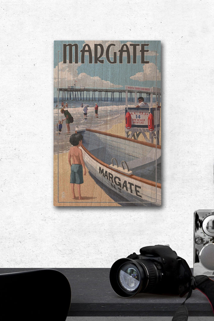 Margate, New Jersey, Lifeguard Stand, Lantern Press Artwork, Wood Signs and Postcards - Lantern Press