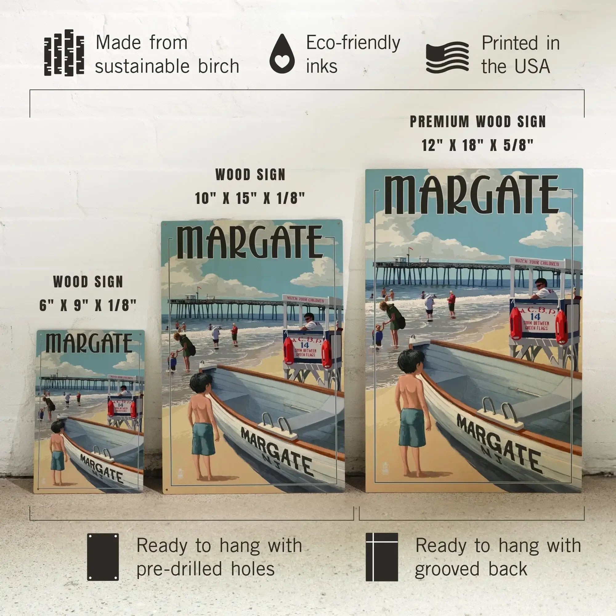 Margate, New Jersey, Lifeguard Stand, Lantern Press Artwork wood
