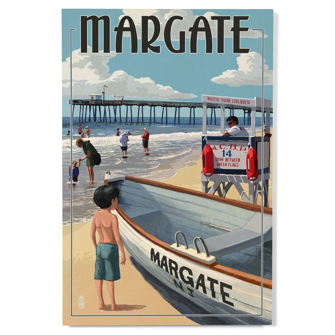 Margate, New Jersey, Lifeguard Stand, Lantern Press Artwork, Wood Signs and Postcards - Lantern Press