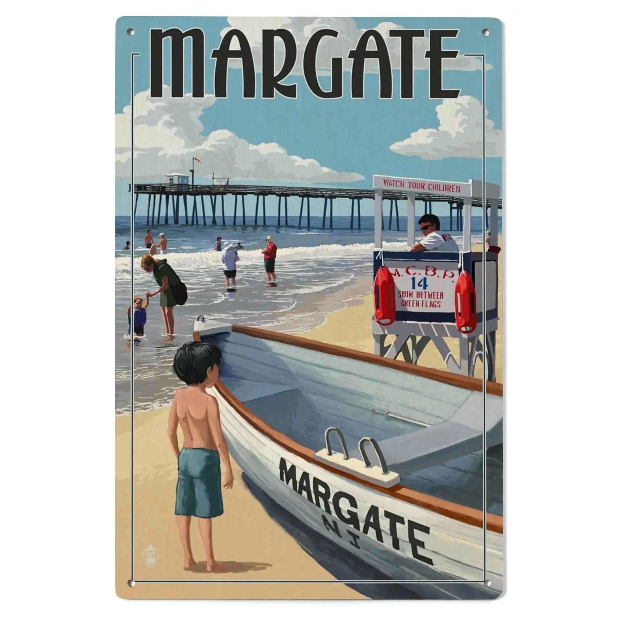 Margate, New Jersey, Lifeguard Stand, Lantern Press Artwork wood