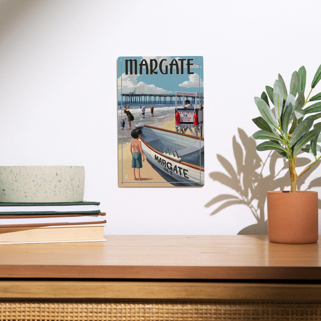 Margate, New Jersey, Lifeguard Stand, Lantern Press Artwork, Wood Signs and Postcards - Lantern Press