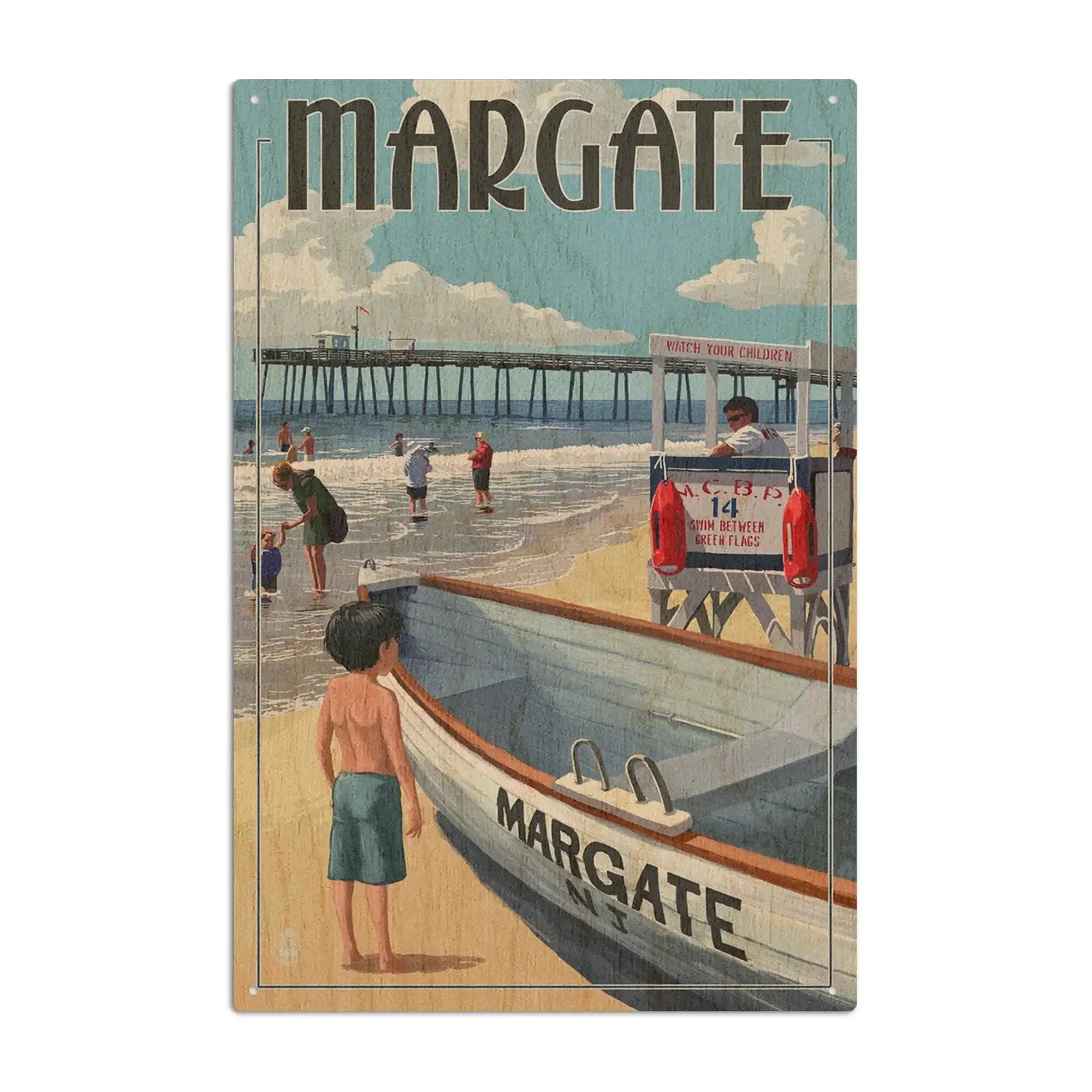 Margate, New Jersey, Lifeguard Stand, Lantern Press Artwork wood