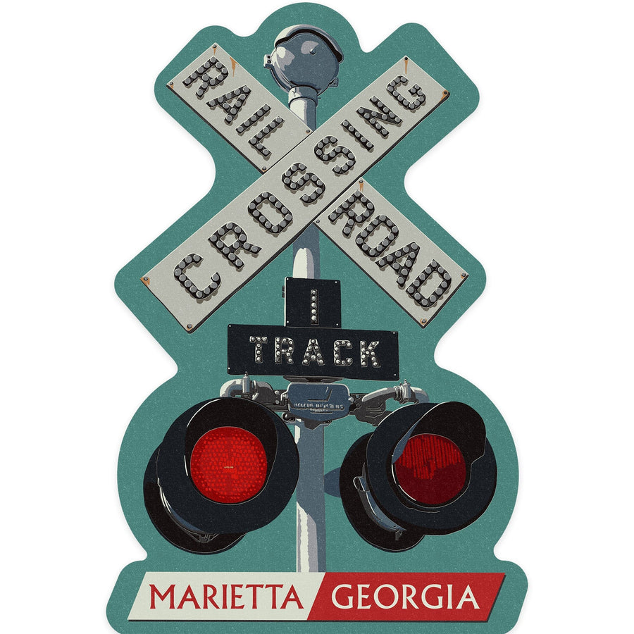 Marietta, Georgia, Railroad Crossing, Letterpress, Contour, Vinyl Sticker - Lantern Press