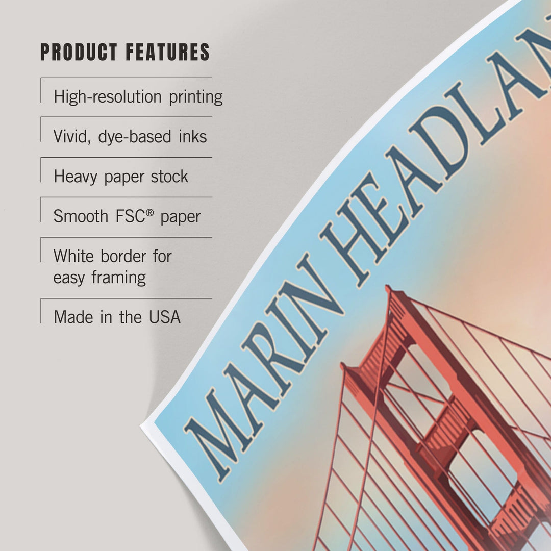 Marin Headlands, California, Golden Gate Bridge in Fog, Art & Giclee Prints Art Lantern Press 