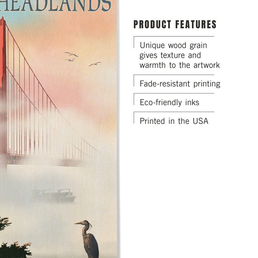 Marin Headlands, California, Golden Gate Bridge in Fog, Lantern Press Artwork, Wood Signs and Postcards Wood Lantern Press 
