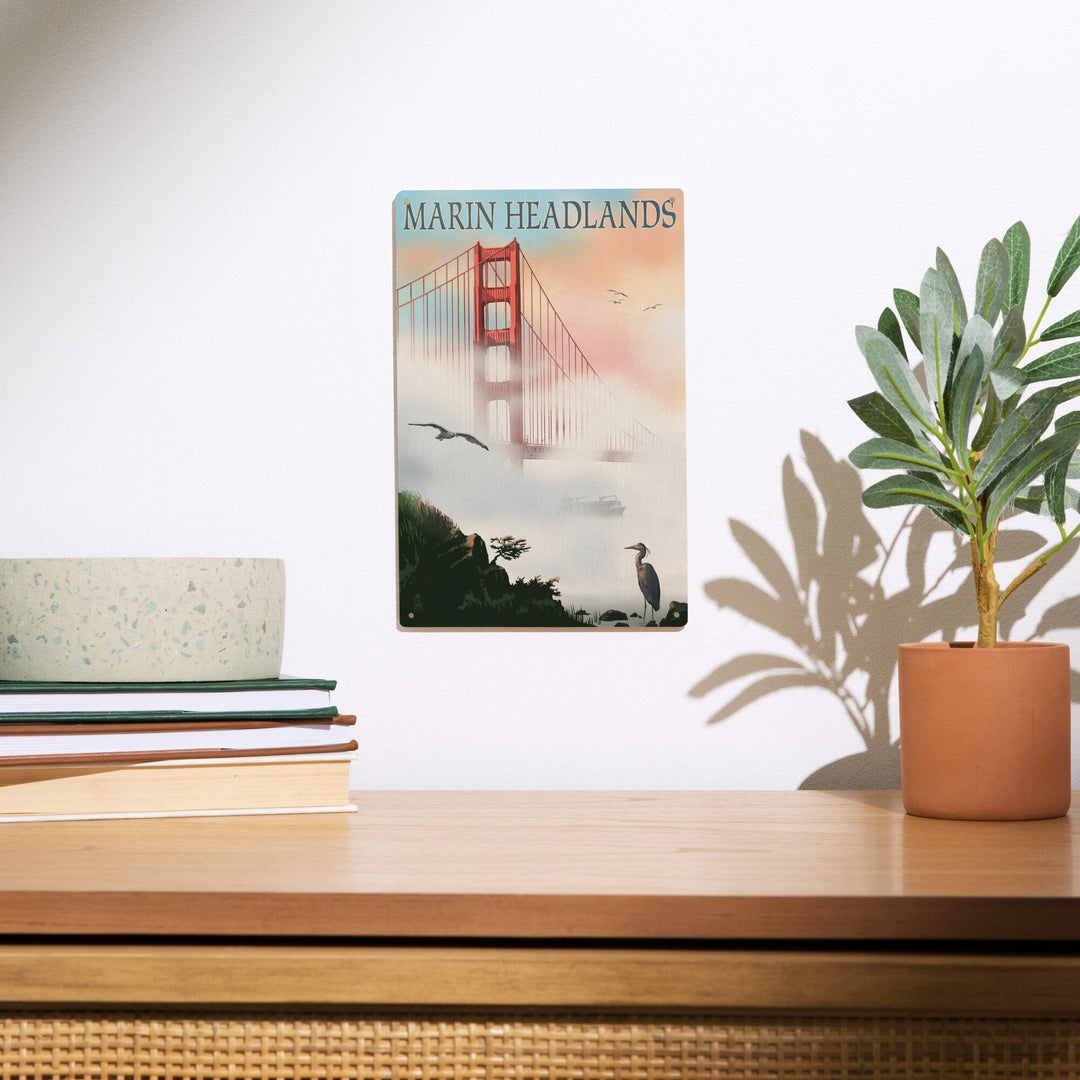 Marin Headlands, California, Golden Gate Bridge in Fog, Lantern Press Artwork, Wood Signs and Postcards - Lantern Press