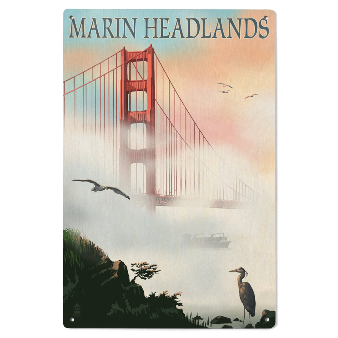 Marin Headlands, California, Golden Gate Bridge in Fog, Lantern Press Artwork, Wood Signs and Postcards - Lantern Press