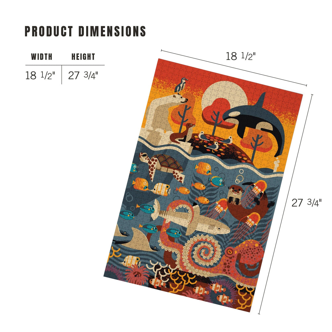 Marine Animals, Textured Geometric, Jigsaw Puzzle Puzzle Lantern Press 