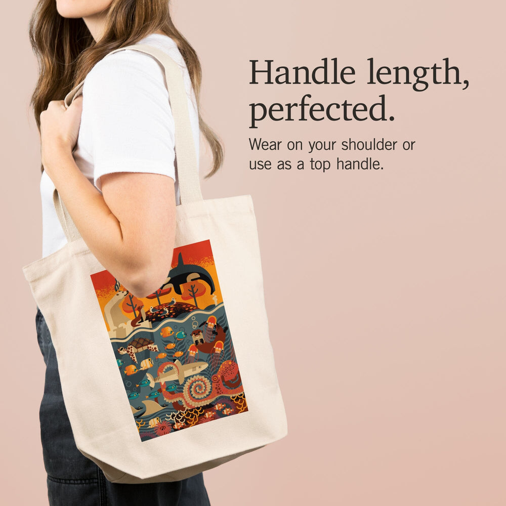 Marine Animals, Textured Geometric, Tote Bag Totes Lantern Press 