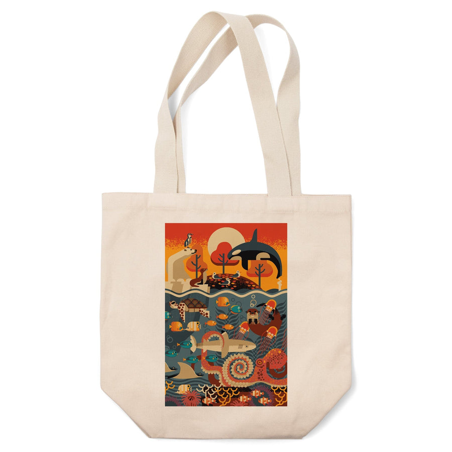 Marine Animals, Textured Geometric, Tote Bag Totes Lantern Press 