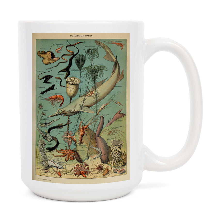 Marine Life, D, Vintage Bookplate, Adolphe Millot Artwork, Ceramic Mug Mugs Lantern Press 