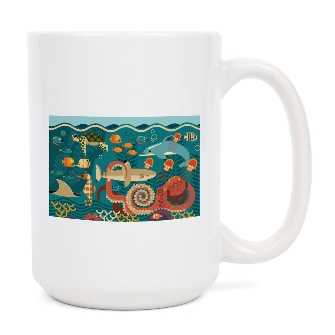 Marine Life, Geometric, Ceramic Mug Mugs Lantern Press 