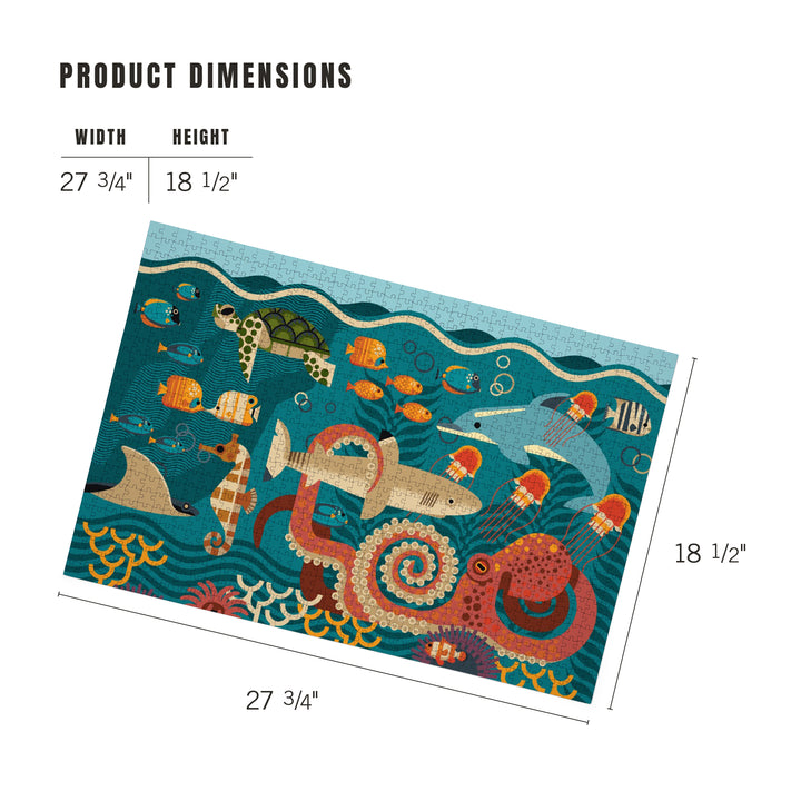 Marine Life, Geometric, Jigsaw Puzzle Puzzle Lantern Press 