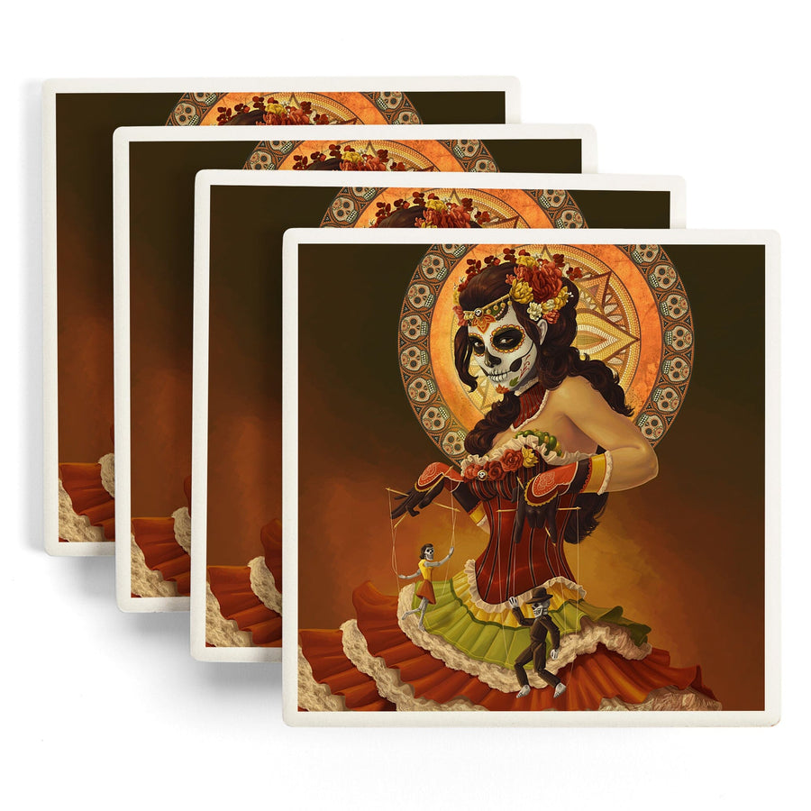 Marionettes, Day of the Dead, Lantern Press Artwork, Coaster Set - Lantern Press