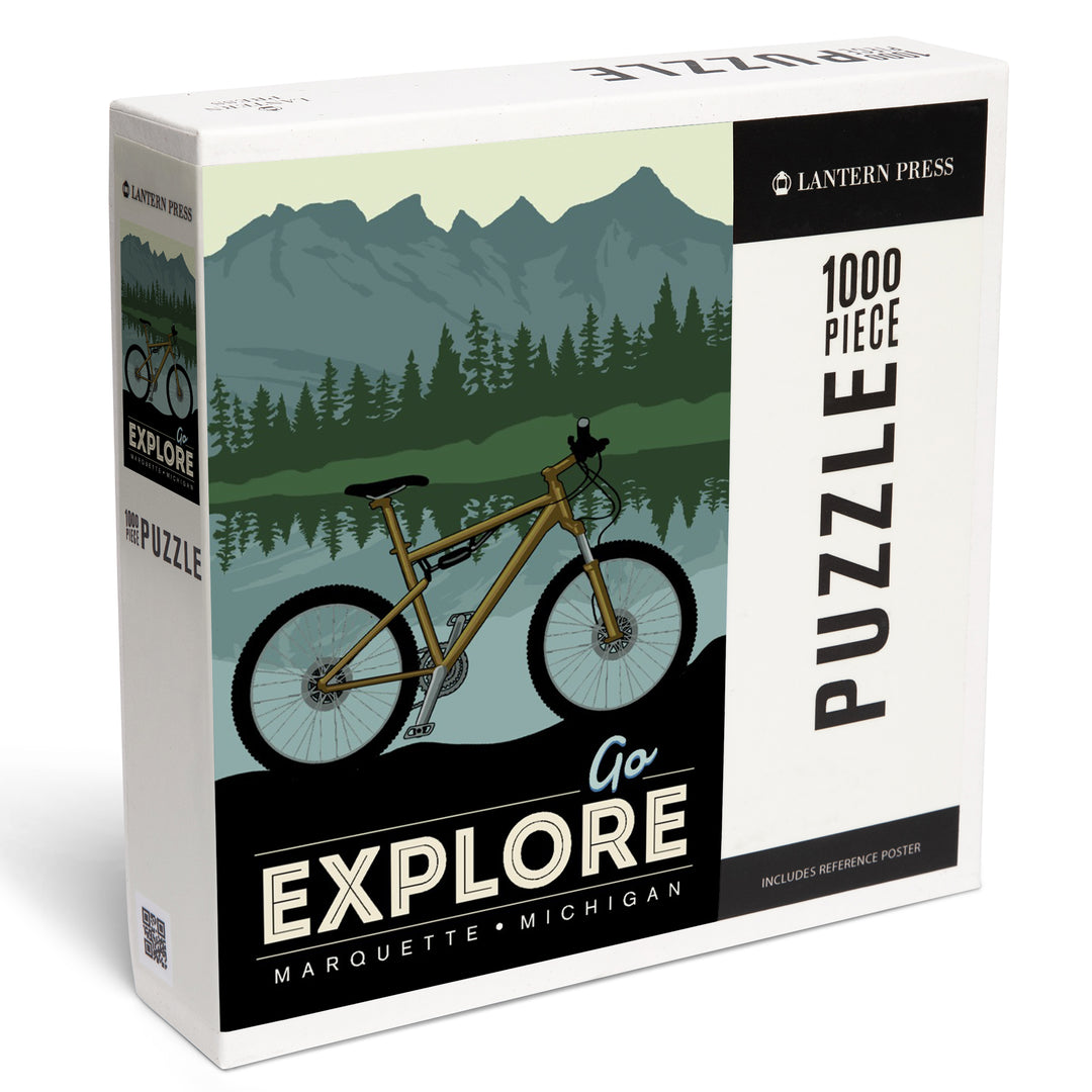 Marquette, Michigan, Go Explore, Bike, Jigsaw Puzzle Puzzle Lantern Press 