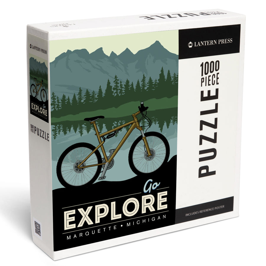 Marquette, Michigan, Go Explore, Bike, Jigsaw Puzzle Puzzle Lantern Press 