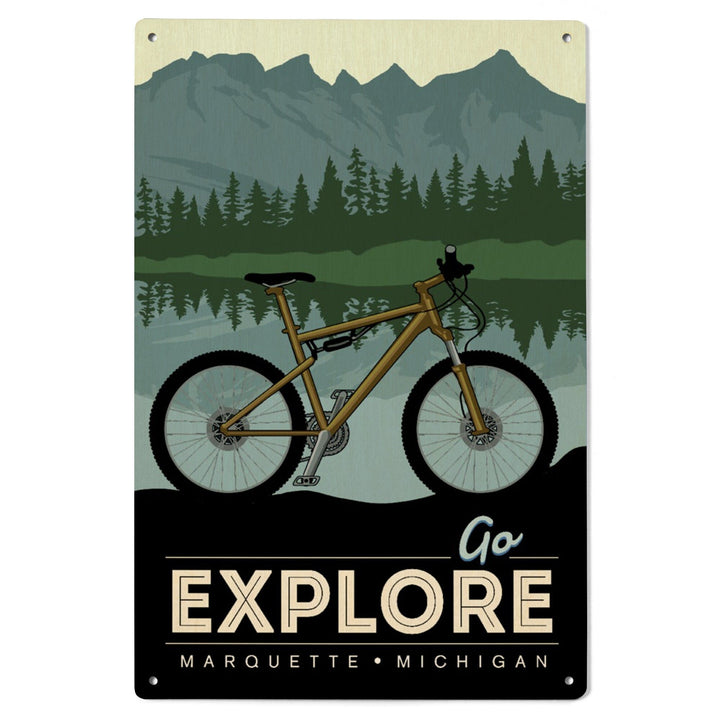Marquette, Michigan, Go Explore, Bike, Lantern Press Artwork, Wood Signs and Postcards Wood Lantern Press 