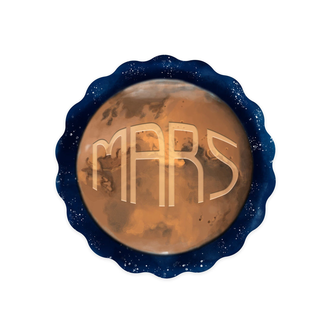 Mars, Watercolor, Contour, Vinyl Sticker Sticker Lantern Press 