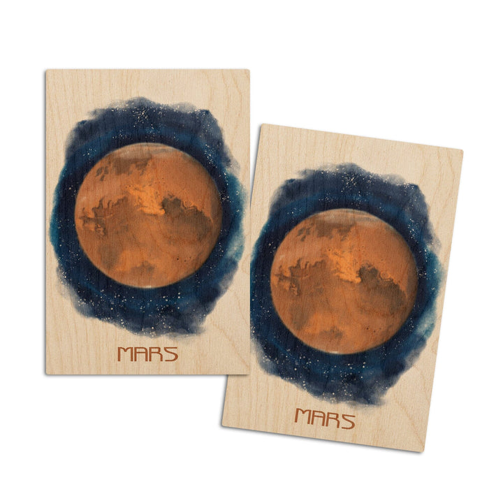 Mars, Watercolor, Lantern Press Artwork, Wood Signs and Postcards Wood Lantern Press 4x6 Wood Postcard Set 