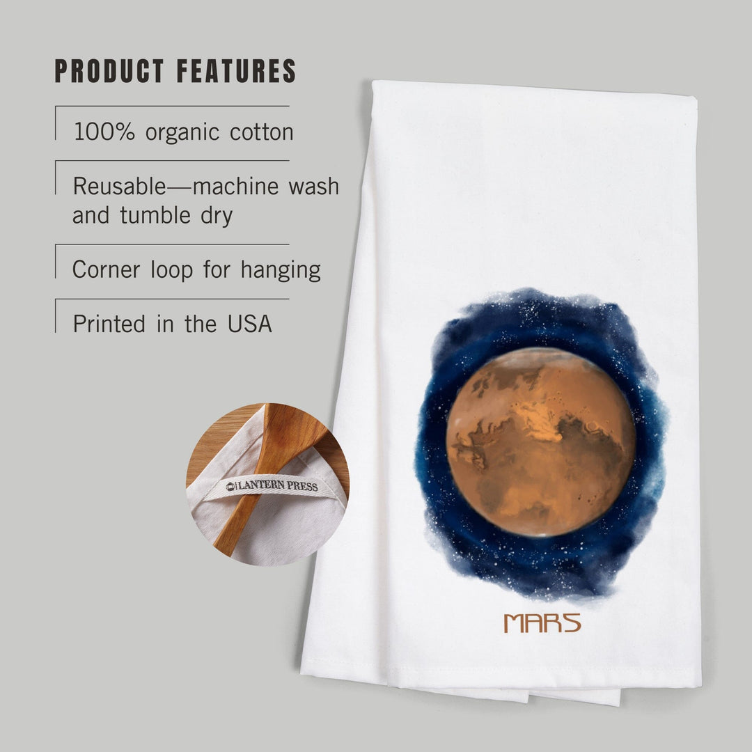 Mars, Watercolor, Organic Cotton Kitchen Tea Towels Kitchen Lantern Press 