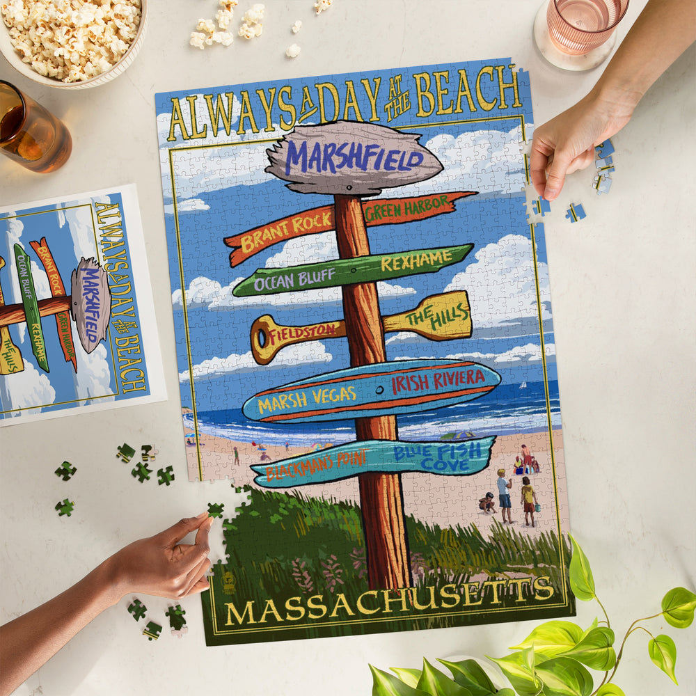 Marshfield, Massachusetts, Sign Destinations, Jigsaw Puzzle Puzzle Lantern Press 