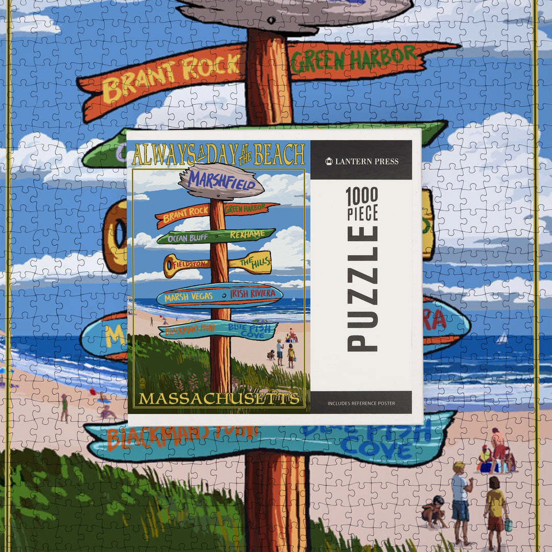 Marshfield, Massachusetts, Sign Destinations, Jigsaw Puzzle Puzzle Lantern Press 