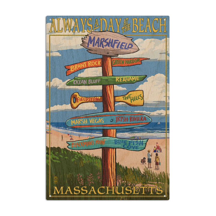 Marshfield, Massachusetts, Sign Destinations, Lantern Press Artwork, Wood Signs and Postcards Wood Lantern Press 10 x 15 Wood Sign 