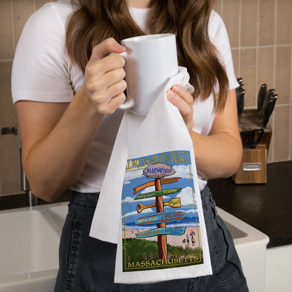 Marshfield, Massachusetts, Sign Destinations, Organic Cotton Kitchen Tea Towels Kitchen Lantern Press 