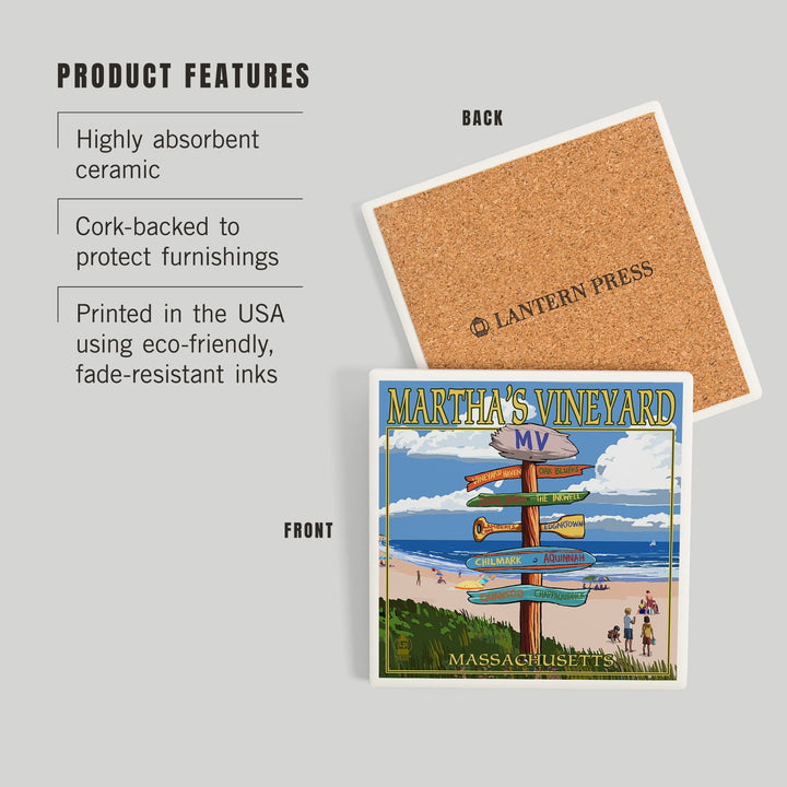 Martha's Vineyard, Massachusetts, Destination Sign, Coasters Coasters Lantern Press 