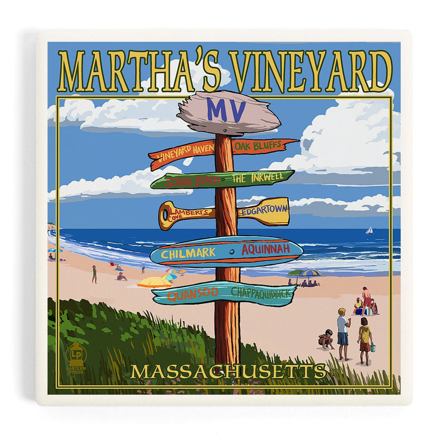 Martha's Vineyard, Massachusetts, Destination Sign, Coasters Coasters Lantern Press 