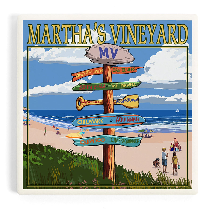Martha's Vineyard, Massachusetts, Destinations Sign, Coasters Coasters Lantern Press 
