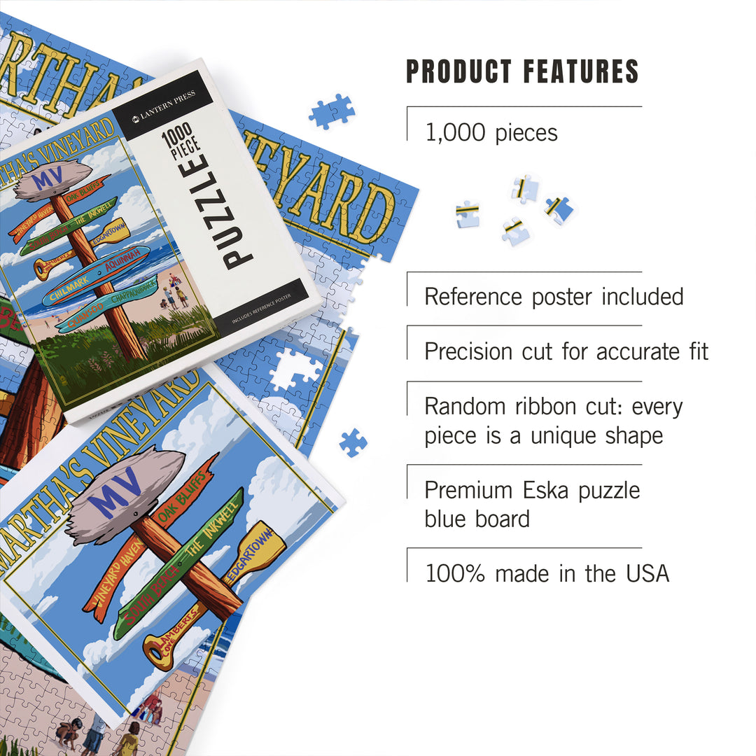 Martha's Vineyard, Massachusetts, Destinations Sign, Jigsaw Puzzle Puzzle Lantern Press 