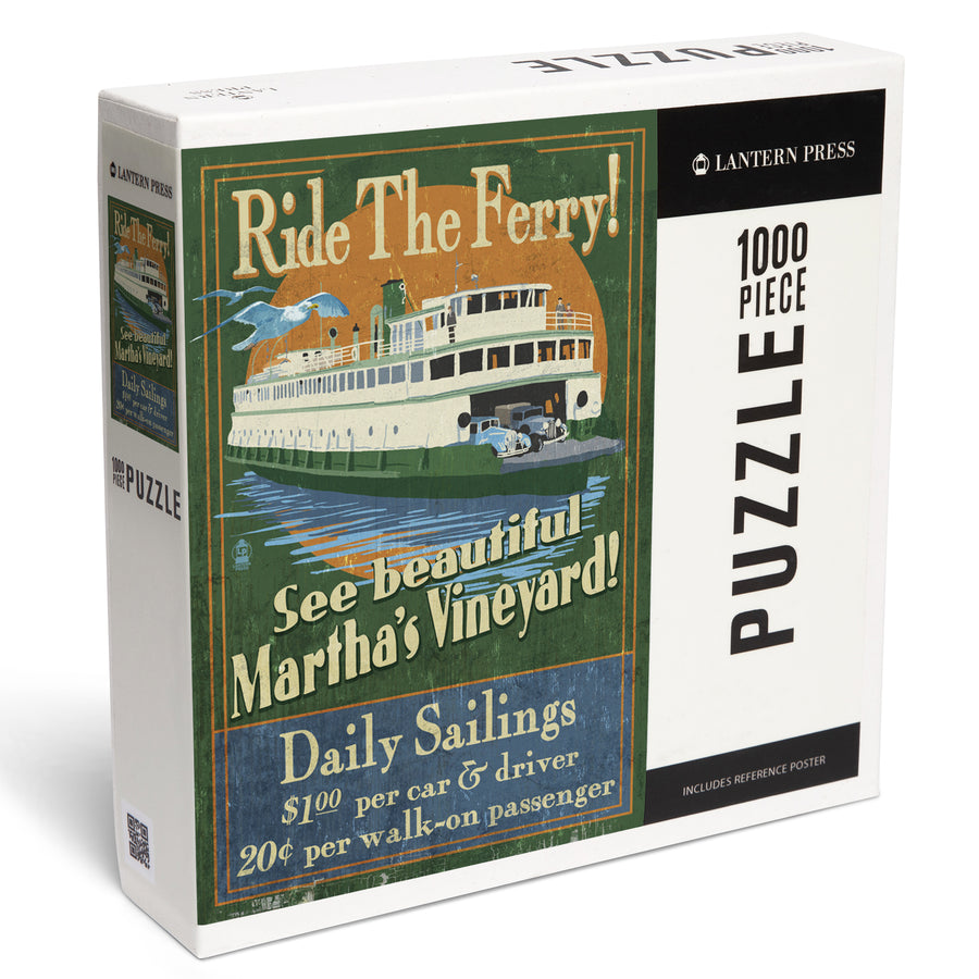 Martha's Vineyard, Massachusetts, Ferry Ride Vintage Sign, Jigsaw Puzzle Puzzle Lantern Press 