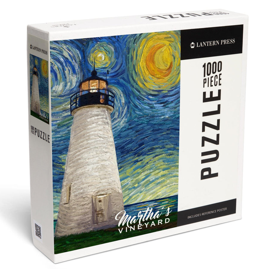Martha's Vineyard, Massachusetts, Lighthouse, Starry Night, Jigsaw Puzzle Puzzle Lantern Press 