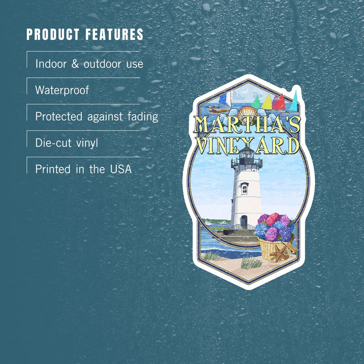 Martha's Vineyard, Massachusetts, Montage Scenes, Contour, Vinyl Sticker Sticker Lantern Press 