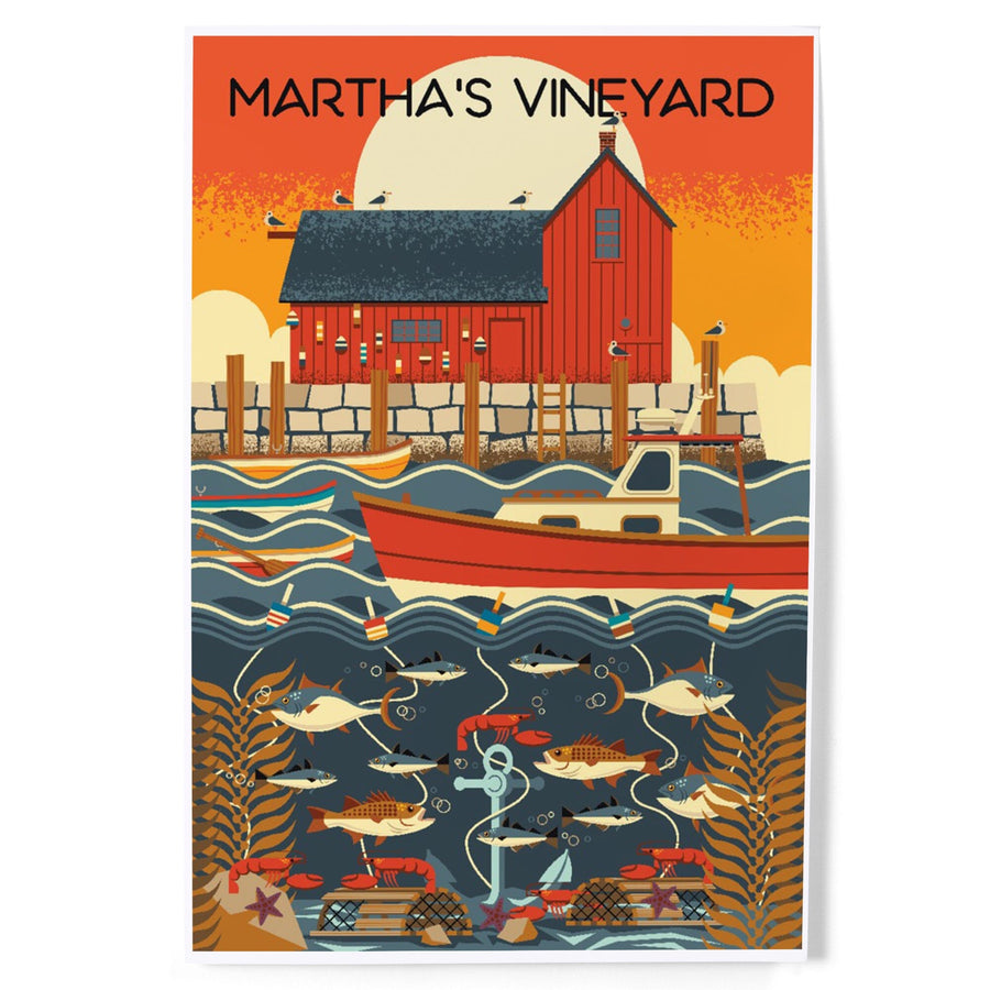 Martha's Vineyard, Massachusetts, Nautical Geometric, Art & Giclee Prints Art Lantern Press 