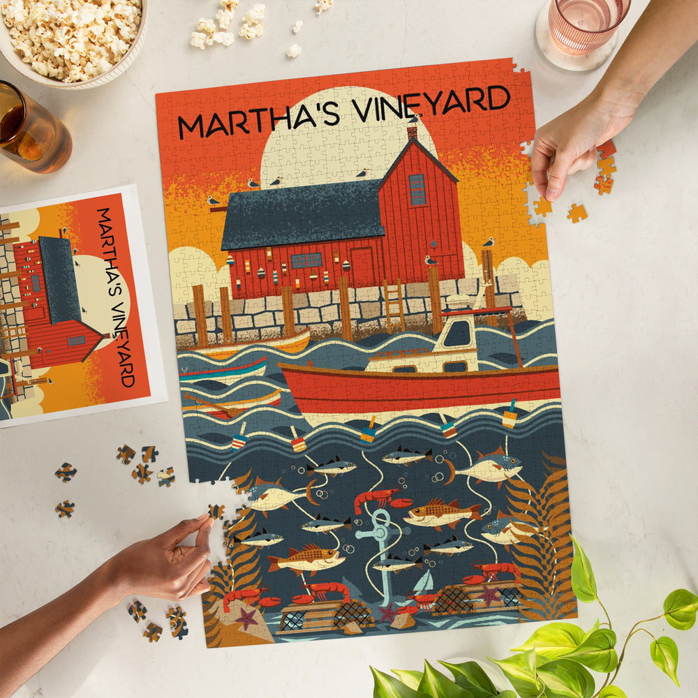 Martha's Vineyard, Massachusetts, Nautical Geometric, Jigsaw Puzzle Puzzle Lantern Press 