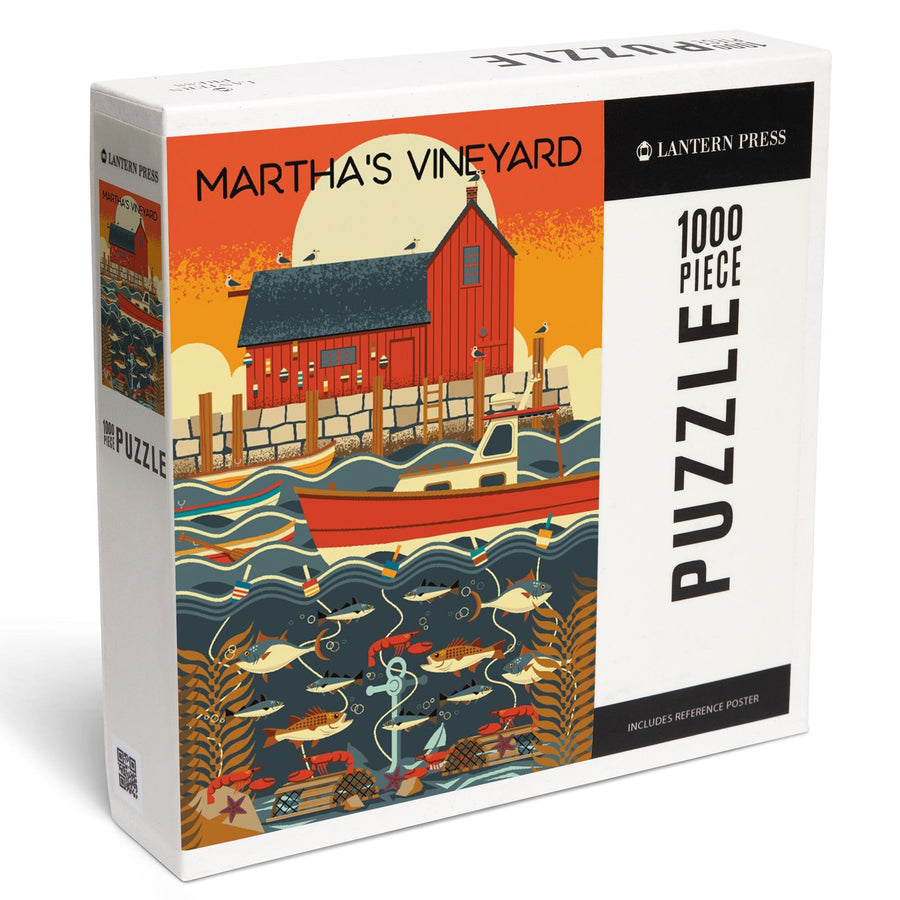 Martha's Vineyard, Massachusetts, Nautical Geometric, Jigsaw Puzzle Puzzle Lantern Press 