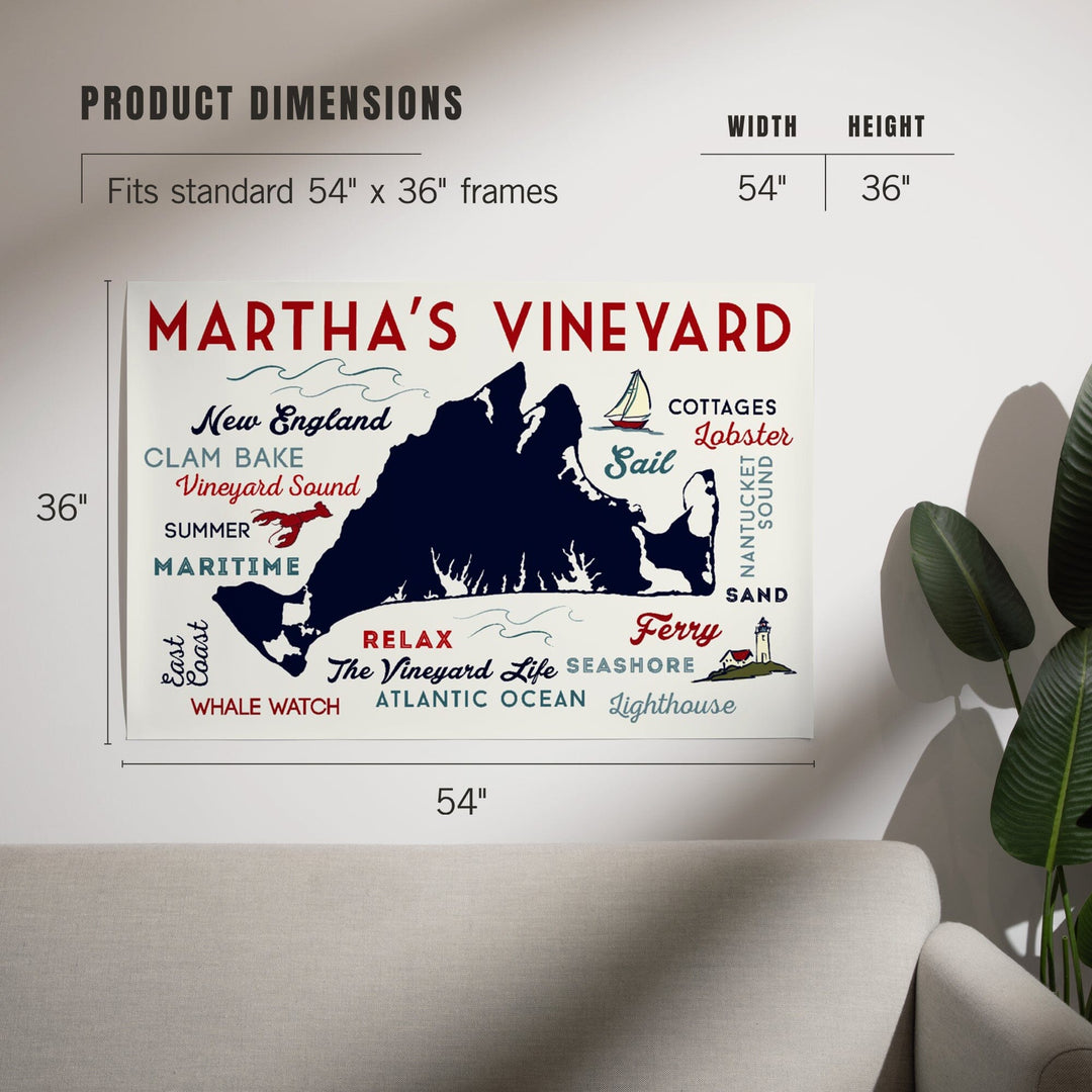Martha's Vineyard, Massachusetts, Typography and Icons, Art & Giclee Prints Art Lantern Press 