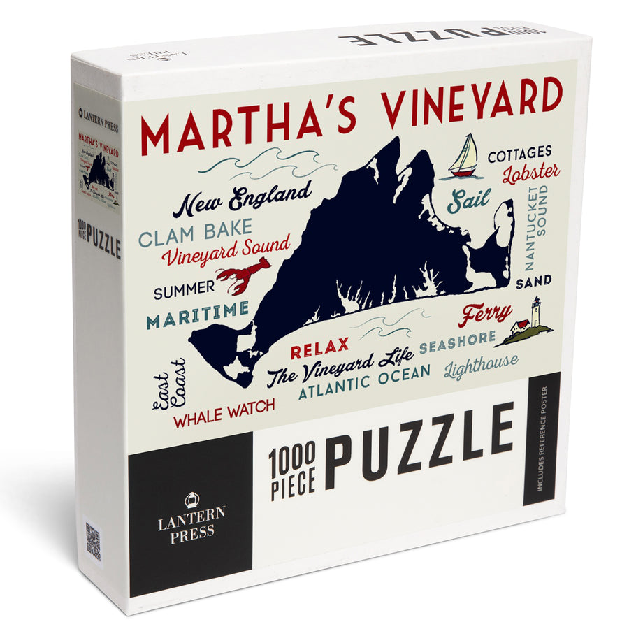 Martha's Vineyard, Massachusetts, Typography and Icons, Jigsaw Puzzle Puzzle Lantern Press 