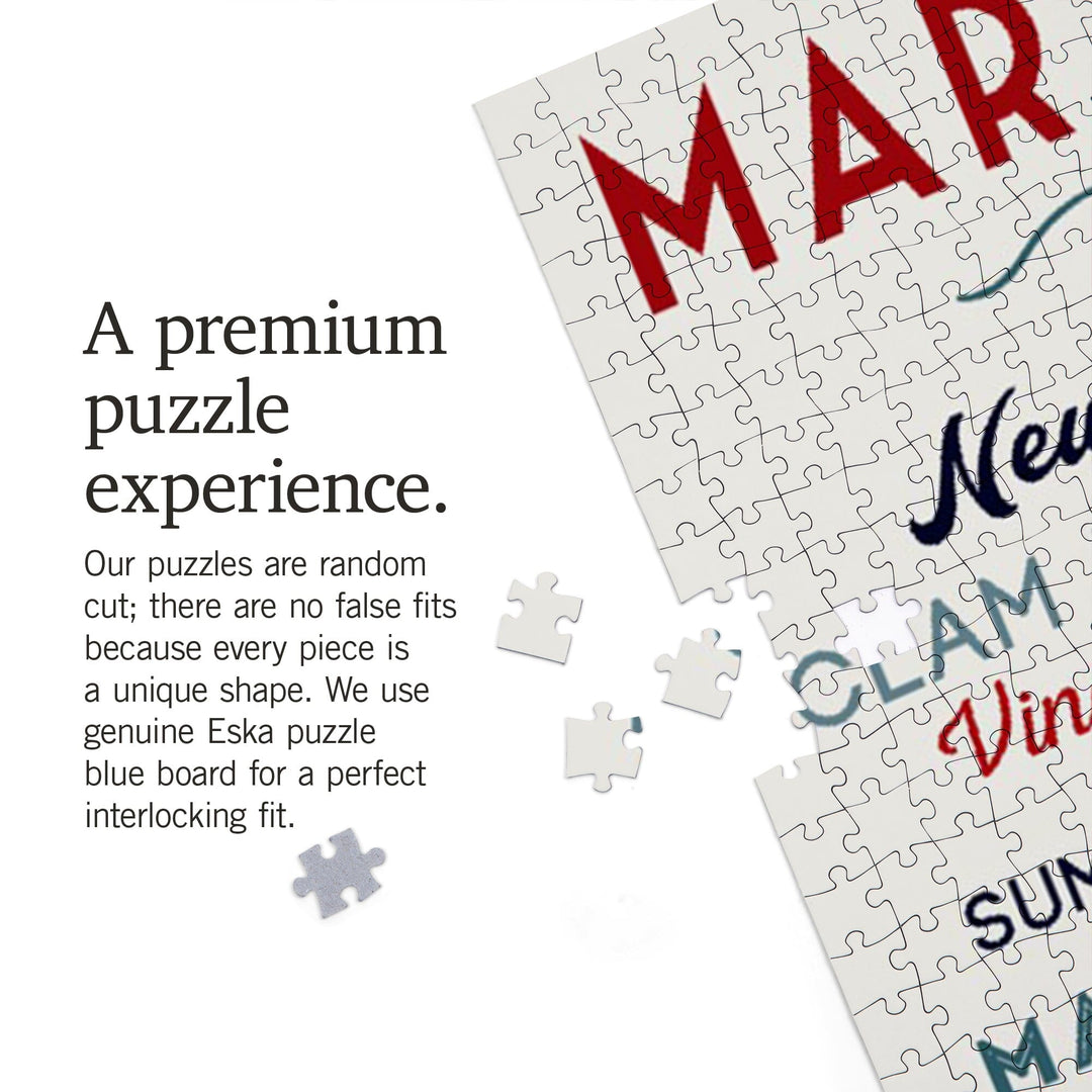 Martha's Vineyard, Massachusetts, Typography and Icons, Jigsaw Puzzle Puzzle Lantern Press 