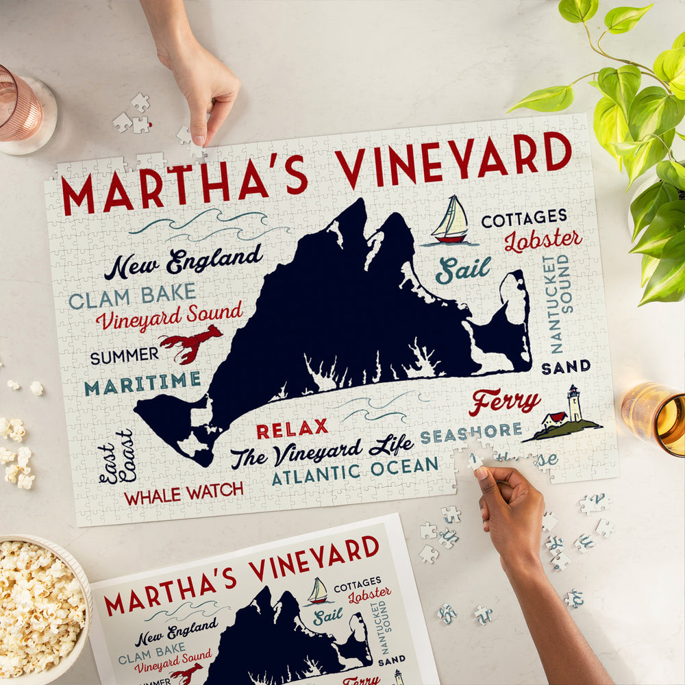 Martha's Vineyard, Massachusetts, Typography and Icons, Jigsaw Puzzle Puzzle Lantern Press 